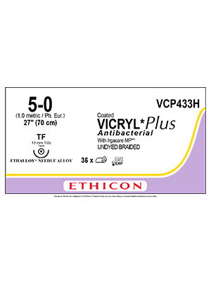 Coated VICRYL* Plus Antibacterial Sutures 70cm 5-0 TF - Box/36