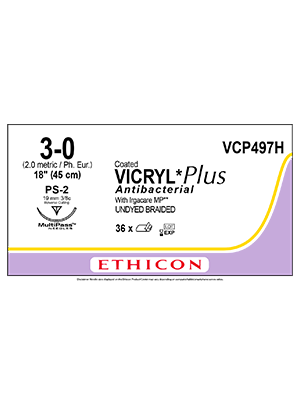 Coated VICRYL* Plus Antibacterial Sutures Absorbable 3-0 45cm - Box/36