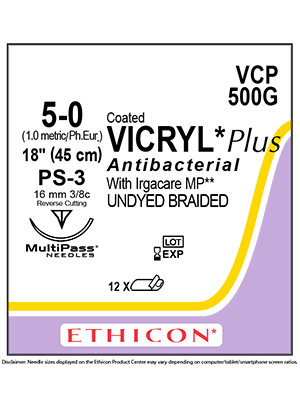 Coated VICRYL* Plus Antibacterial Sutures 45cm 5-0 PS-3 - Box/12