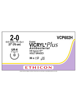 VICRYL* Plus Antibacterial Sutures Violet 70cm 2-0 UR-6 26mm - Box/36
