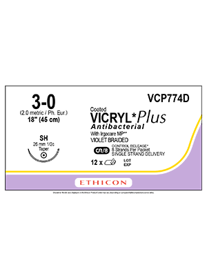 VICRYL* Plus Antibacterial Sutures Violet 45cm 3-0 SH - Box/12