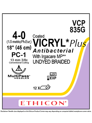 Coated VICRYL® Plus Suture Absorbable Undyed 4-0 45cm - Box/12