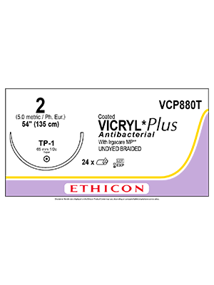 COATED VICRYL® Plus Antibacterial Suture 135cm 2 TP-1 65mm - Box/24
