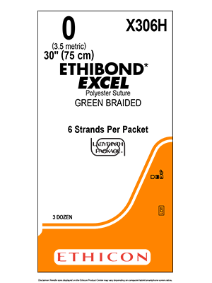 ETHIBOND* EXCEL Suture Green 0 75cm TIE - Box/36