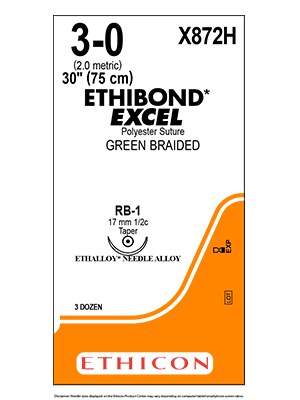 ETHIBOND* EXCEL Suture Green 3-0 75cm RB-1 17mm - Box/36