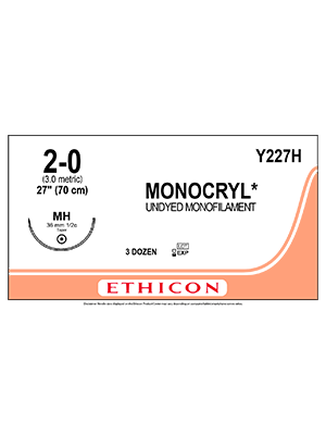 MONOCRYL® Poliglecaprone 25 Suture, Undyed 2-0 70cm MH - Box/36