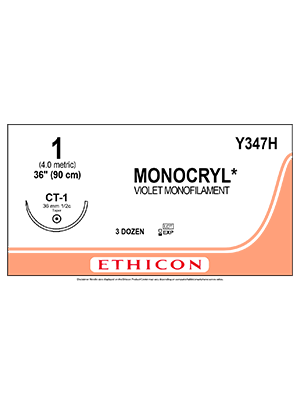 MONOCRYL® Poliglecaprone 25 Suture, Violet 1 90cm CT-1 - Box/36