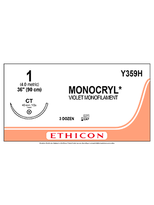 MONOCRYL® Poliglecaprone 25 Suture, Violet 1 90cm CT - Box/36