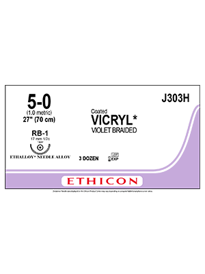 Coated VICRYL® Absorbable Sutures Violet 5-0 70cm RB-1 17mm - Box/36