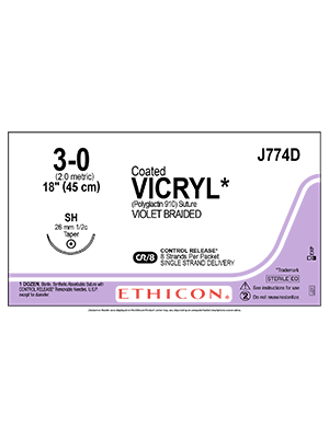 Coated VICRYL® Absorbable Sutures Violet 3-0 45cm SH 26mm - Box/12