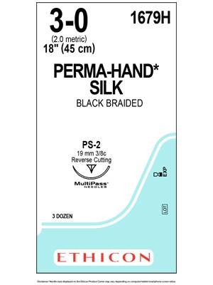 PERMA-HAND* Silk Sutures Black 45cm 3-0 PS-2 19mm - Box/36