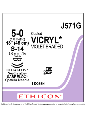 Coated VICRYL® Absorbable Sutures Violet 5-0 45cm S-14 8mm - Box/12