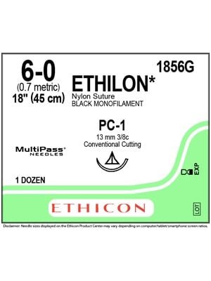 ETHILON* Nylon Sutures Black 45cm 6-0 PC-1 13mm – Box/12