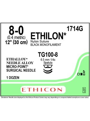 ETHILON* Nylon Sutures Black 30cm 8-0 TG100-8 6.5mm – Box/12