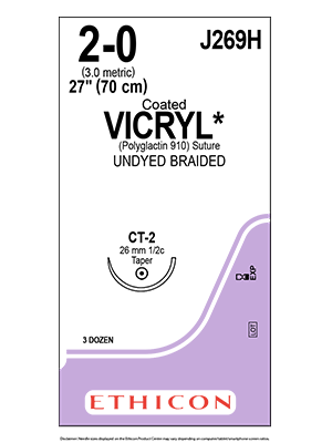 Coated VICRYL* Sutures Undyed 70cm 2-0 CT-2 26mm - Box/36