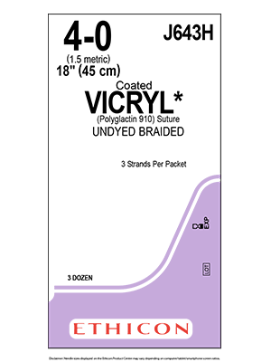 Coated VICRYL* Sutures Undyed 45cm 4-0 Non Needled - Box/36