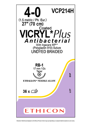 VICRYL* Plus Antibacterial Sutures Undyed 70cm 4-0 RB-1 17mm - Box/36