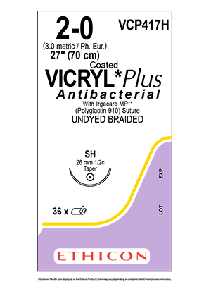 Coated VICRYL* Plus Antibacterial Sutures 70cm 2-0 SH  - Box/36