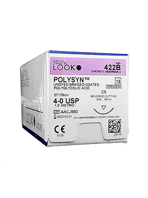 LOOK® Polysyn PGA Suture with Needle 70cm 4/0, 19mm (C6) – Box/12