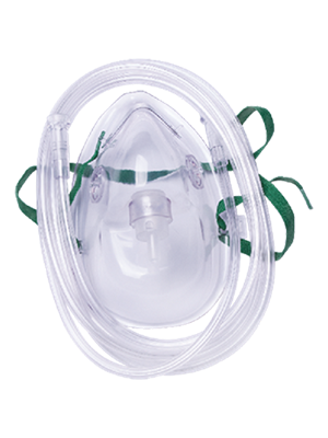 Oxygen Mask Medium Concentration Elongated Shape Green Tubing 3m