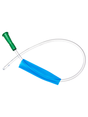 Nelaton Catheter Male Standard Blue Sleeve 40cm PVC 14FR, Green