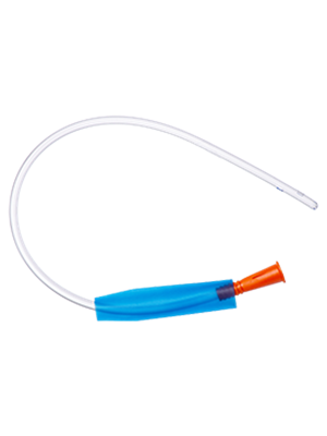 Male Nelaton Catheter Standard Blue Sleeve 40cm 16FR PVC, Orange