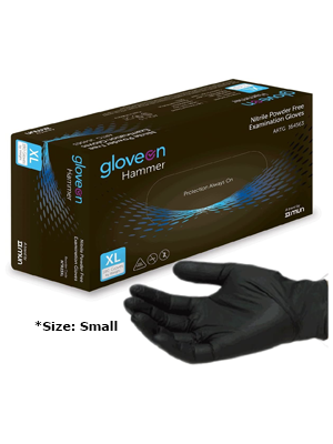 Hammer Nitrile Exam Gloves Powder Free Black, Small - Box/100