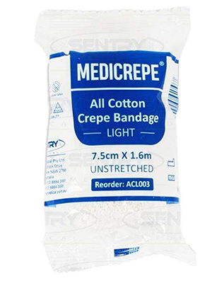 Medicrepe® Cotton Crepe Bandage Unstretched, 7.5cm x 1.6m - Pkt/12