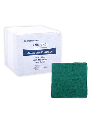 Green Gauze Swabs Non-Sterile Highly Absorbent 10cm - Pkt/100