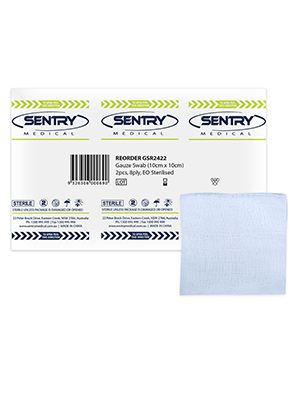 Sterile Gauze Swab, Highly Absorbent White 8ply 10x10cm – Pkt/2