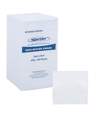 SENTRY® Medical Non Woven Swabs White 4ply 5cmx5cm - Pkt/100