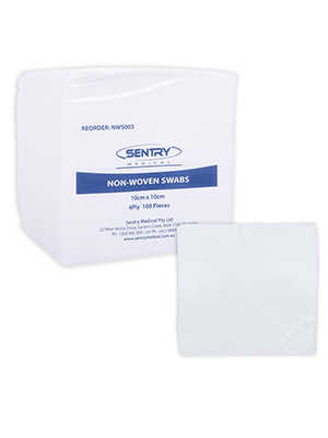 SENTRY® Medical Non Woven Swabs White 4ply 10cmx10cm - Pkt/100