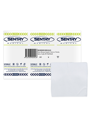 SENTRY® Sterile Non Woven Swabs White 4ply 7.5cmx7.5cm - Pkt/3