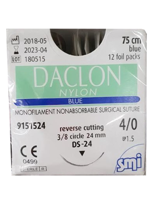 DACLON Nylon Surgical Suture Blue 75cm 4/0 DS-24 24mm - Box/12