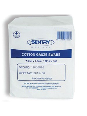 Cotton Gauze Squares 7.5 x 7.5cm 8 Ply - Pkt/100