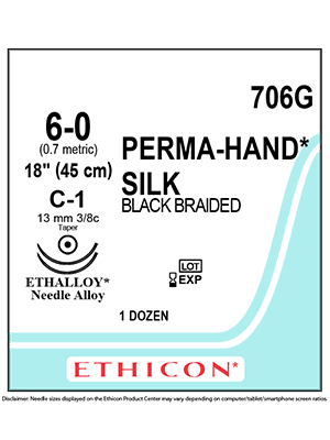 PERMA-HAND* Silk Sutures Black 45cm 6-0 C-1 13mm - Box/12