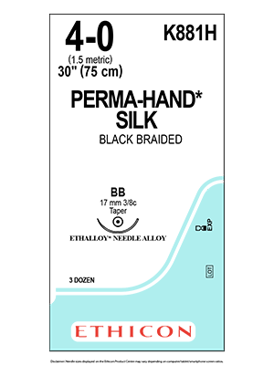 PERMA-HAND* SILK Sutures Black 75cm 4-0 BB 17mm - Box/36