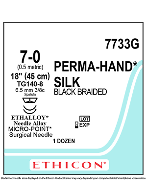 PERMA-HAND* Silk Sutures Black 45cm 7-0 TG140-8 6.5mm - Box/12