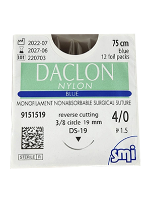 Daclon Non-Absorbable Nylon Suture 4/0 RC 19mm x 75cm - Box/12