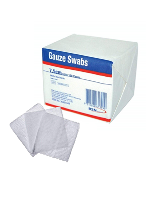 Gauze Swabs Squares Non-Sterile White 7.5cm - Box/100