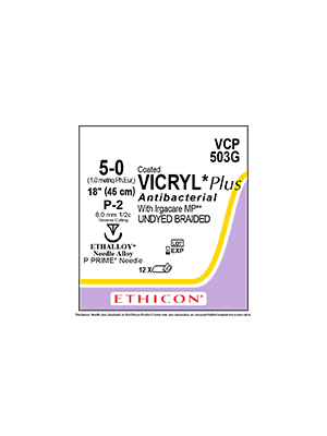 Coated VICRYL* Plus Antibacterial Sutures Absorbable Undyed 5-0 45cm - Box/12