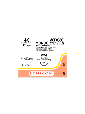 MONOCRYL* Plus Antibacterial Sutures Absorbable Undyed 4-0 45cm - Box/12