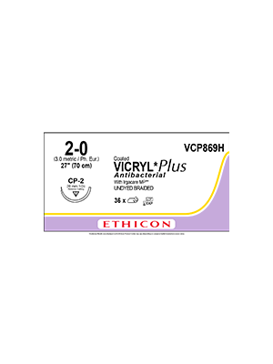 Coated VICRYL* Plus Antibacterial Sutures Absorbable Undyed 2-0 70cm - Box/36