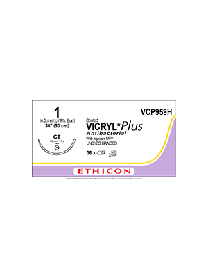 Coated VICRYL® Plus Antibacterial Sutures Absorbable Undyed 1 90cm - Box/36