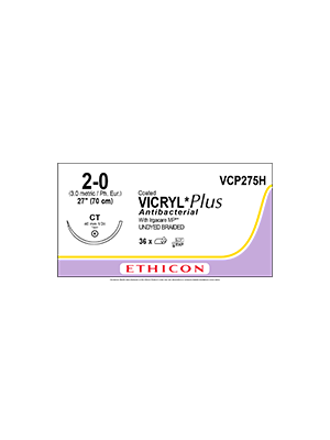 Coated VICRYL* Plus Antibacterial Sutures Absorbable Undyed 2-0 70cm - Box/36