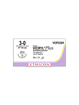 Coated VICRYL* Plus Antibacterial Sutures Absorbable Violet 3-0 70cm - Box/36