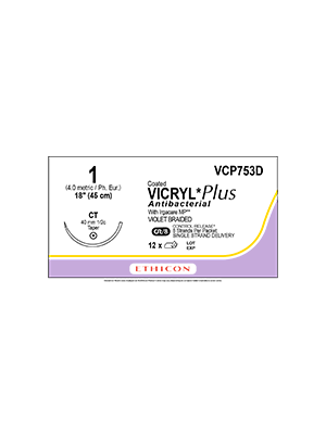 Coated VICRYL* Plus Antibacterial Suture Absorbable Violet 1 45cm - Box/96