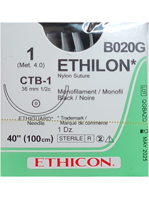 ETHILON® Nylon Sutures Black 100cm 1 CTB-1 36mm - Box/12