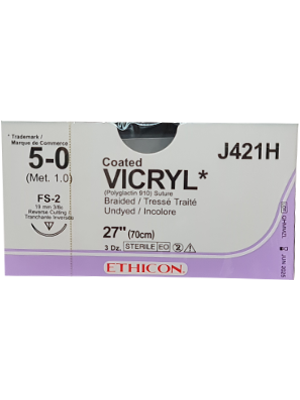 Coated VICRYL® Absorbable Sutures Undyed 5-0 70cm FS-2 19mm - Box/36
