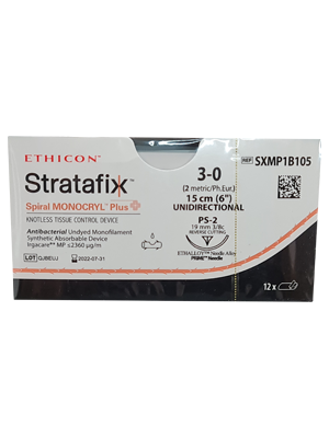 STRATAFIX™ Spiral MONOCRYL® Plus Absorbable Sutures Undyed 3-0 15cm PS-2 19mm- Box/12